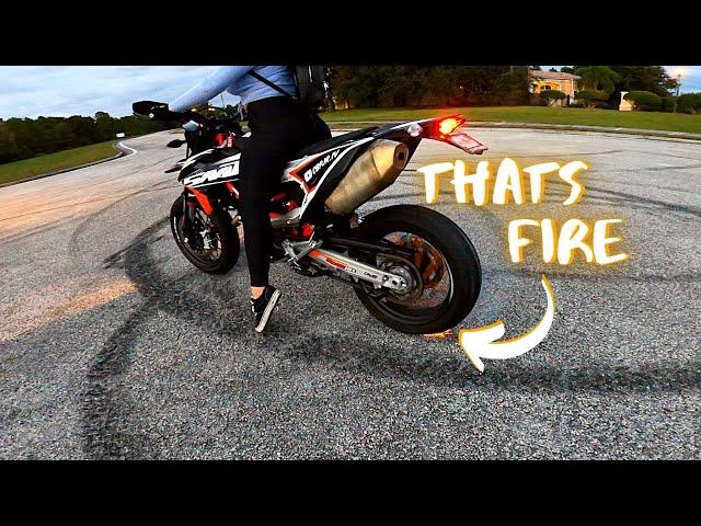 GIRLFRIEND DOES BURNOUT ON MY SUPERMOTO | Mr2Moto