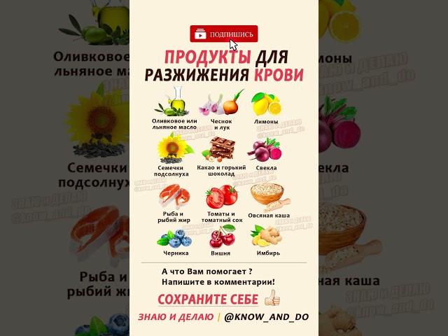  Продукты для разжижения крови в организме человека  #здоровье #зож #знаюиделаю