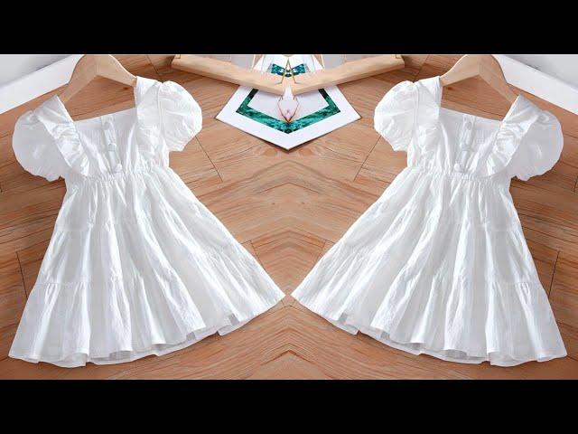 Beautiful and Very Easy Square Neck Ruffled Baby Frock Cutting and Stitching | DIY Easy Baby Frock