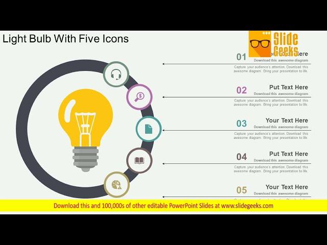 Light Bulb With Five Icons Powerpoint Templates