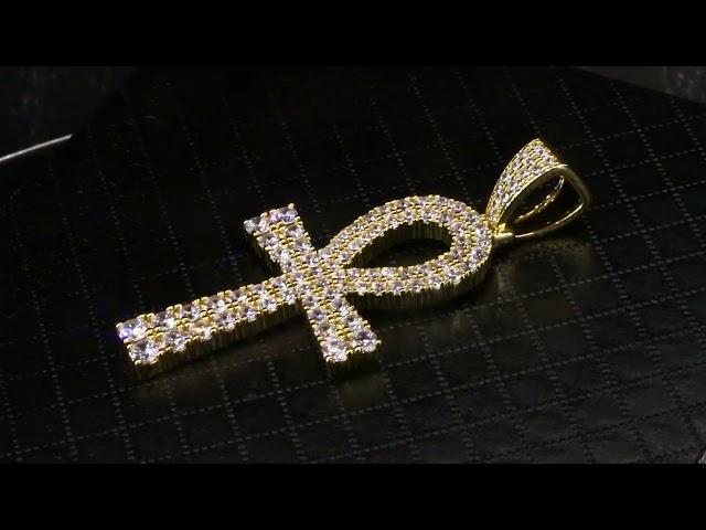 14K Gold Iced Out Hip Hop Bling Ankh Cross Pendant