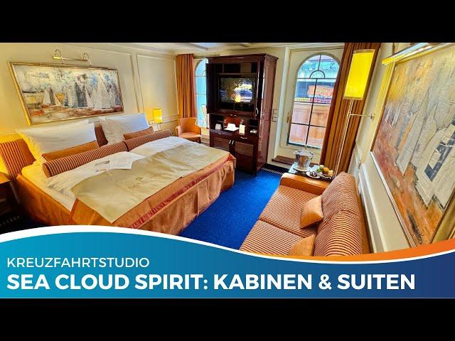 Wohnen mit Balkon auf dem Windjammer: So sehen die Kabinen & Suiten auf der Sea Cloud Spirit aus!