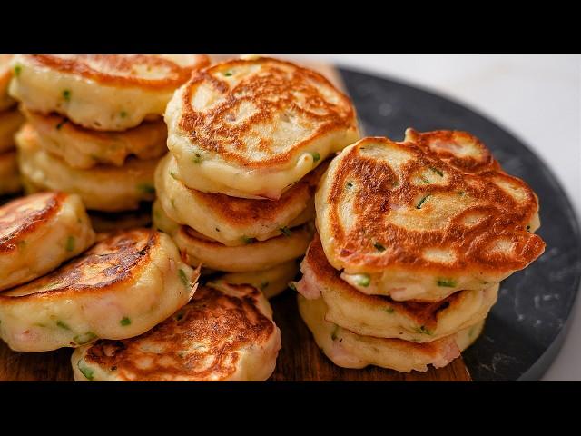 I want to eat this BREAKFAST every day! Fluffy PANCAKES with ham and green onions