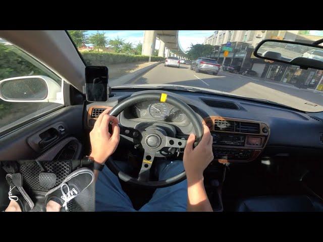 POV Manual Car Morning Drive through Downtown Traffic with Pedal Cam ASMR | HONDA Civic