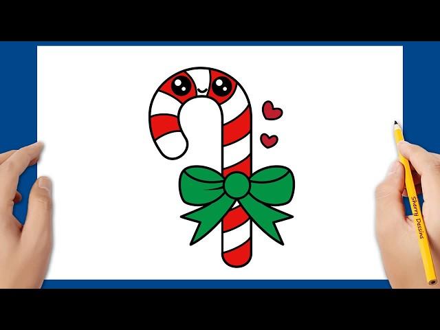 Comment dessiner une canne de Noël kawaii | Dessin de Noël facile | Tuto dessin Noël