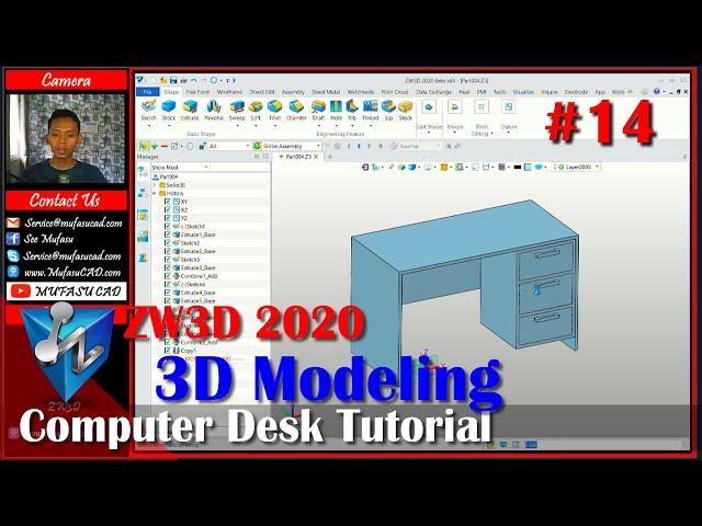 #14 ZW3D 2020 Modeling Computer Desk Tutorial For Beginner