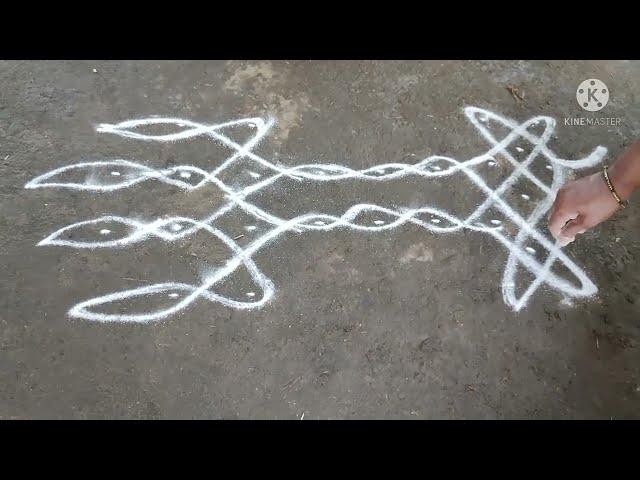 Kolam for beginners | kuthu vilakku kolam | easy sikku deepam kolam with dots