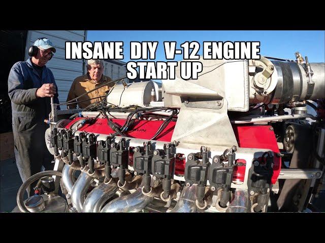 DIY Prototype 20-liter V12 Engine Start Up -