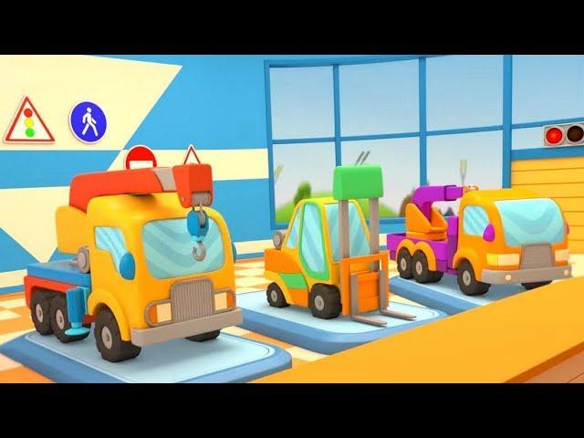 Veículos de serviço - um carregador. A escola de carros.  Desenhos animados de carros.