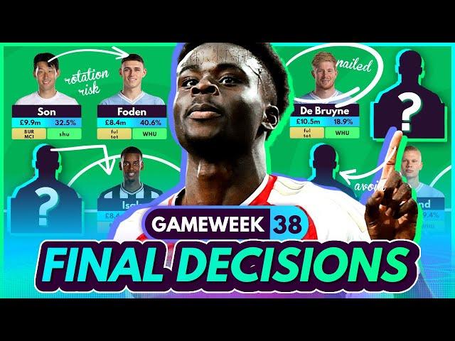 FINAL FPL DECISIONS FOR GW38! Saka & De Bruyne Injury Updates!️ | Fantasy Premier League 2023-24