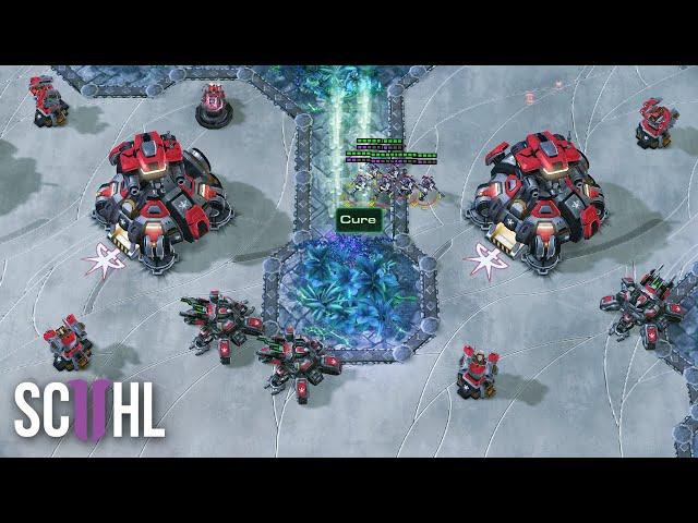 Cure Builds a Planetary Fortress Wall - Starcraft 2: Cure vs. Dark