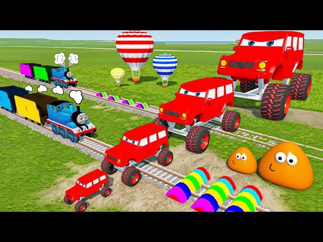 Big & Small Red Vizor Monster Truck VS Thomas The Tank Engine - BeamNG.Drive