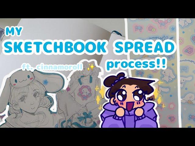 MY SKETCHBOOK SPREAD PROCESS!! (ft. cinnamoroll stickers ️) #sketchbook #art #artist #tutorial