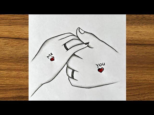 Romantic couple holding hands drawing || Valentine day drawing || Easy drawing ideas for beginners