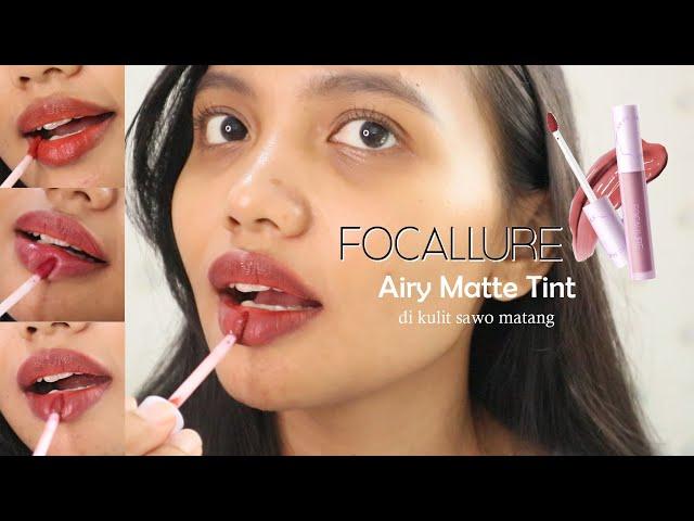 FOCALLURE AIRY MATTE LIP TINT | Swatches di kulit Sawo Matang Tanpa Base Makeup