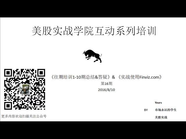 美股实战学院系列培训 16 《往期培训1-10期总结&答疑》& 《实战使用Finviz.com》