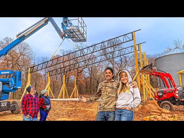 Setting MASSIVE 30 FOOT Steel Trusses For Our DREAM HOME!