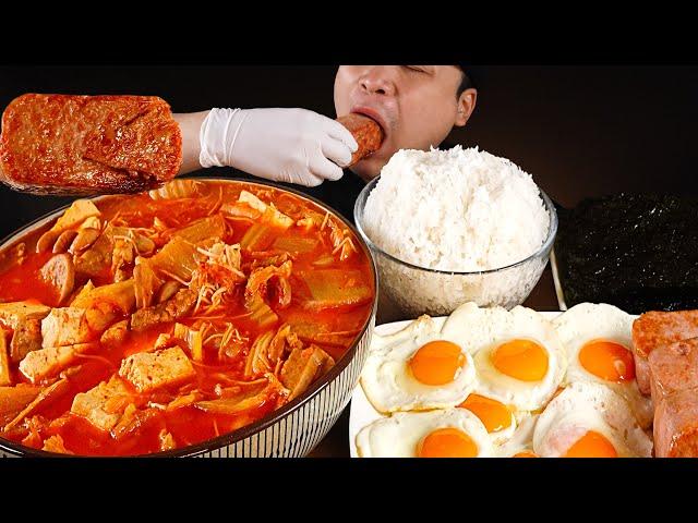 집밥느낌 가득한 김치찌개, 계란후라이, 스팸, 김 먹방~!! 리얼사운드 ASMR social eating Mukbang(Eating Show)