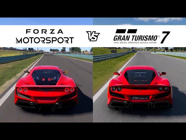 Forza Motorsport vs Gran Turismo 7 - 2019 Ferrari F8 Tributo - FM8 vs GT7 Comparison