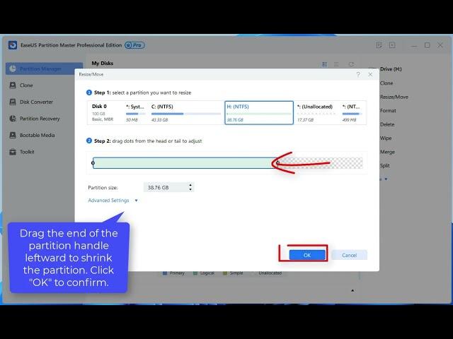 Using EaseUS Partition Master to Shrink Partition in Windows 11/10/8/7