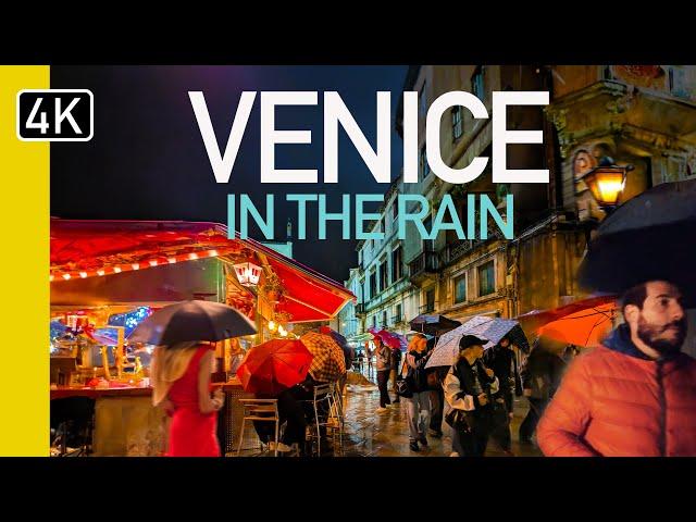 HEAVY Rain in Venice, Italy - 4K-UHD Walking Tour at NIGHT 2024