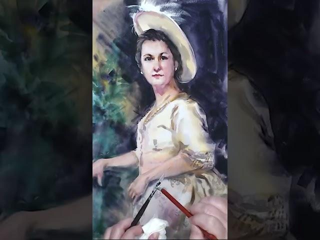 Watercolor portrait time lapse: beautiful lady in a historical dress