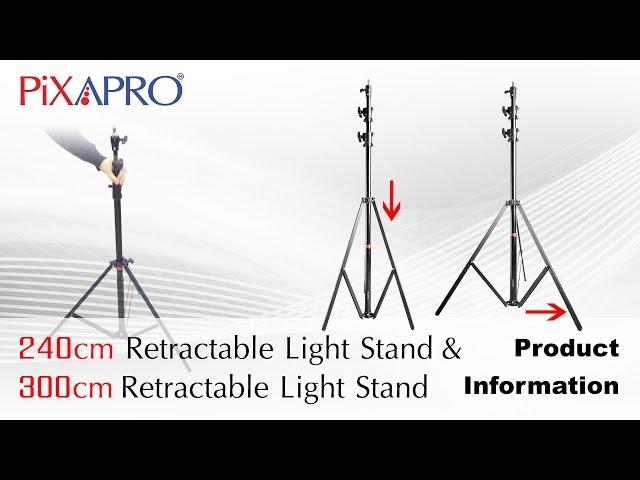 PIXAPRO 240cm & 300cm  Self-Collapsing Retractable Light stands