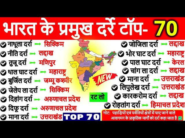 भारत के दर्रे | Mountain Passes of India | Bharat ke Pramukh Darra | Geography Darre | Gk Tricks