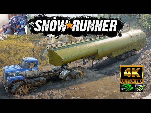 DELIVERING HEAVY TANKER IN VERY HARD TERRAIN | RACE N TOWS | STEERING WHEEL DRIVE | SNOW RUNNER