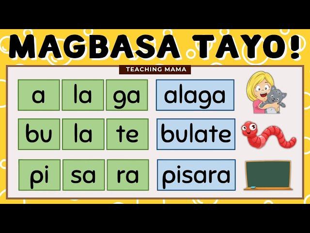 MGA SALITANG MAY TATLONG PANTIG | UNANG HAKBANG SA PAGBASA NG TAGALOG | TEACHING MAMA