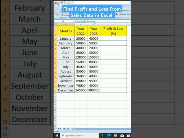 Find Profit and Loss From Sales Data||Advance Excel||#shorts #excel #exceltips #computer #tricks