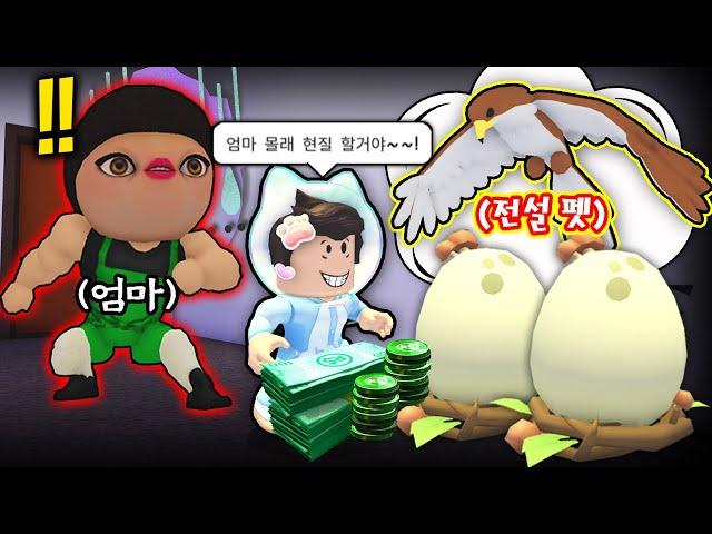 [로블록스]입양하세요 전설의펫 뽑기! "엄마 몰래 현질을 해요~! 걸리면 죽어!!" (잉여맨 김리하 단미호)