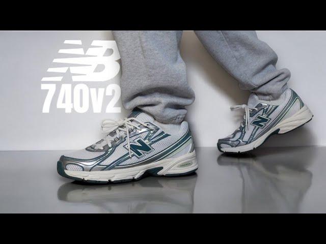 New Balance 740 Marsh Green with Sea Salt on Feet..