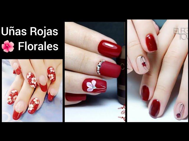 DISEÑOS DE UÑAS  ROJAS 2021 DECORACIÓN CON FLORES 