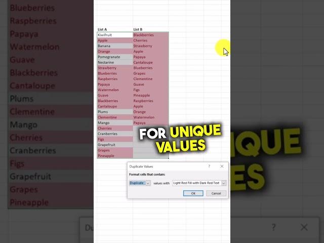 Easily compare two Excel lists for duplicates or unique values