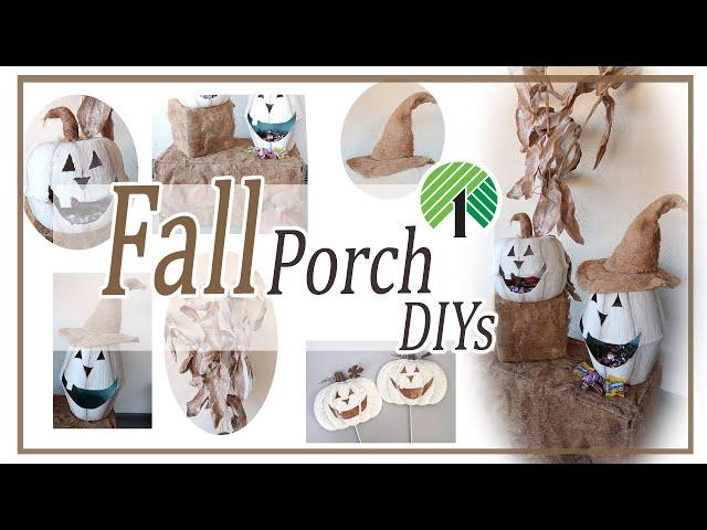 FALL PORCH DIYS / DOLLAR TREE FALL DECOR  // Collapsible HAY BALE DIY // CORN HUSK DIY