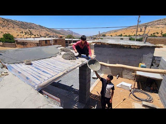 "Cementing the porch roof, cleaning the house, and washing clothes by Abu and Ali"