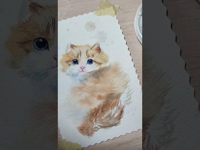 Акварельный котёнок. #акварель #какрисоватьакварелью #открытка  #открыткаручнойработы
