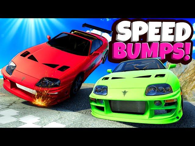 We Tested Cars Against EXTREME Downhill Speed Bumps in BeamNG Drive Mods!