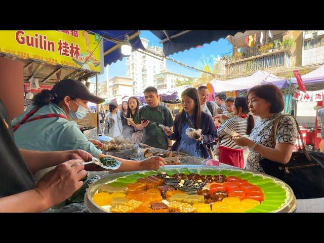 Authentic Morning Market in Guangxi China: Pork Jerky, Jelly Pastries, Shrimp Dumplings, Roast Meats