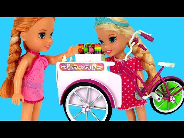 ICE CREAM Bike ! ELSA & ANNA toddlers -Beach - Watching beautiful Sunset