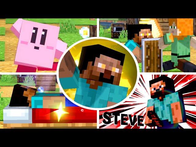 Minecraft Steve - All Victory Poses, Final Smash, Kirby Hat, Taunts & Animations in Smash Ultimate