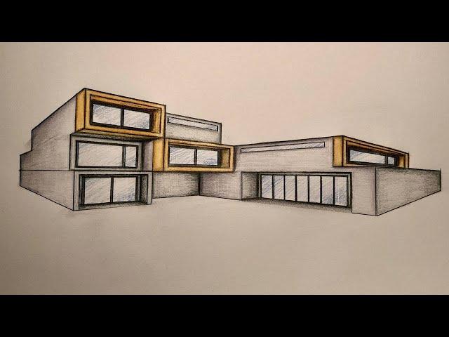 #012 - How to Draw a Modern House in 2-Point Perspective