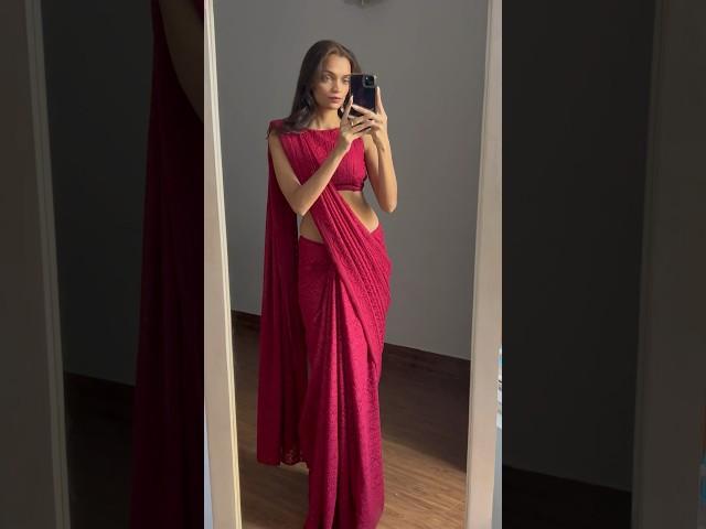 Open back saree draping  #saree #indianwear #ootd #red