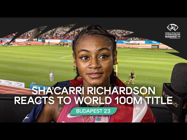 Sha'Carri Richardson reacts to world 100m title | World Athletics Championships Budapest 23