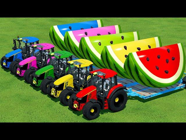 LOAD AND TRANSPORT GIANT WATERMELON WITH JOHN DEERE TRACTORS - Farming Simulator 22