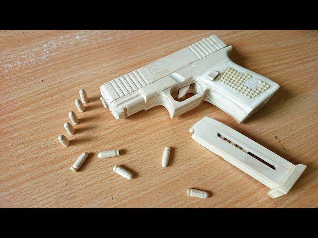 I Make A Mini GLOCK 19 Semi-Auto Pistol Toy Gun Just Like Real From Craft Sticks - Free Template.