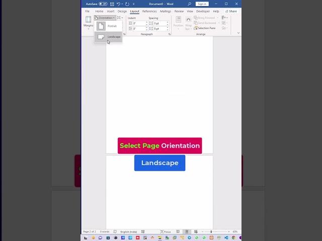 MS Word Landscape and Portrait Page in Same Document | #shorts | Ethica