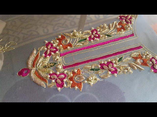 Hand embroidery: zardosi work/ resham /tila/ pearls wedding dress part 1