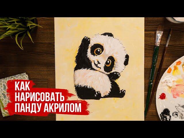 Как нарисовать панду акрилом поэтапно | Обучающие видео уроки по рисованию для начинающих